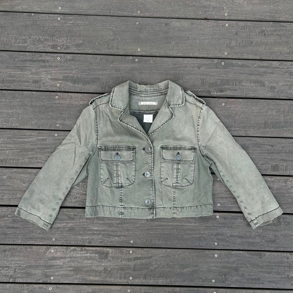 Army Green Hei Hei Anthropologie Cropped Denim Jacket Military Jacket